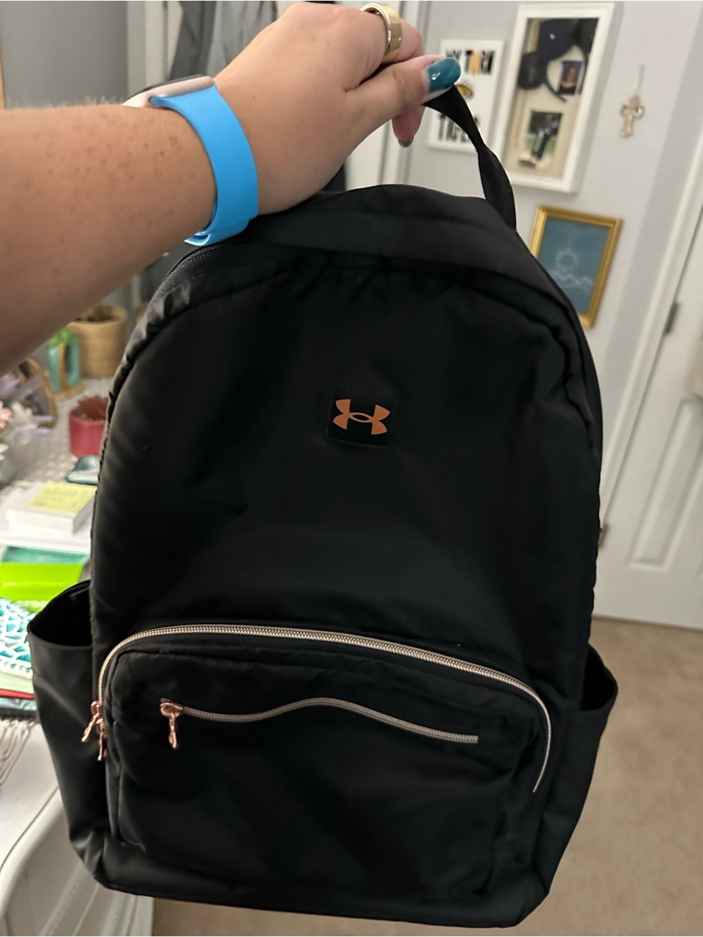 Under Armour Black Backpack with Rose Gold Hardware